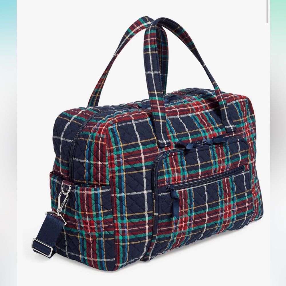 Vera Bradley Weekender Travel Bag Tartan Plaid Trolley Sleeve NEW With Tags